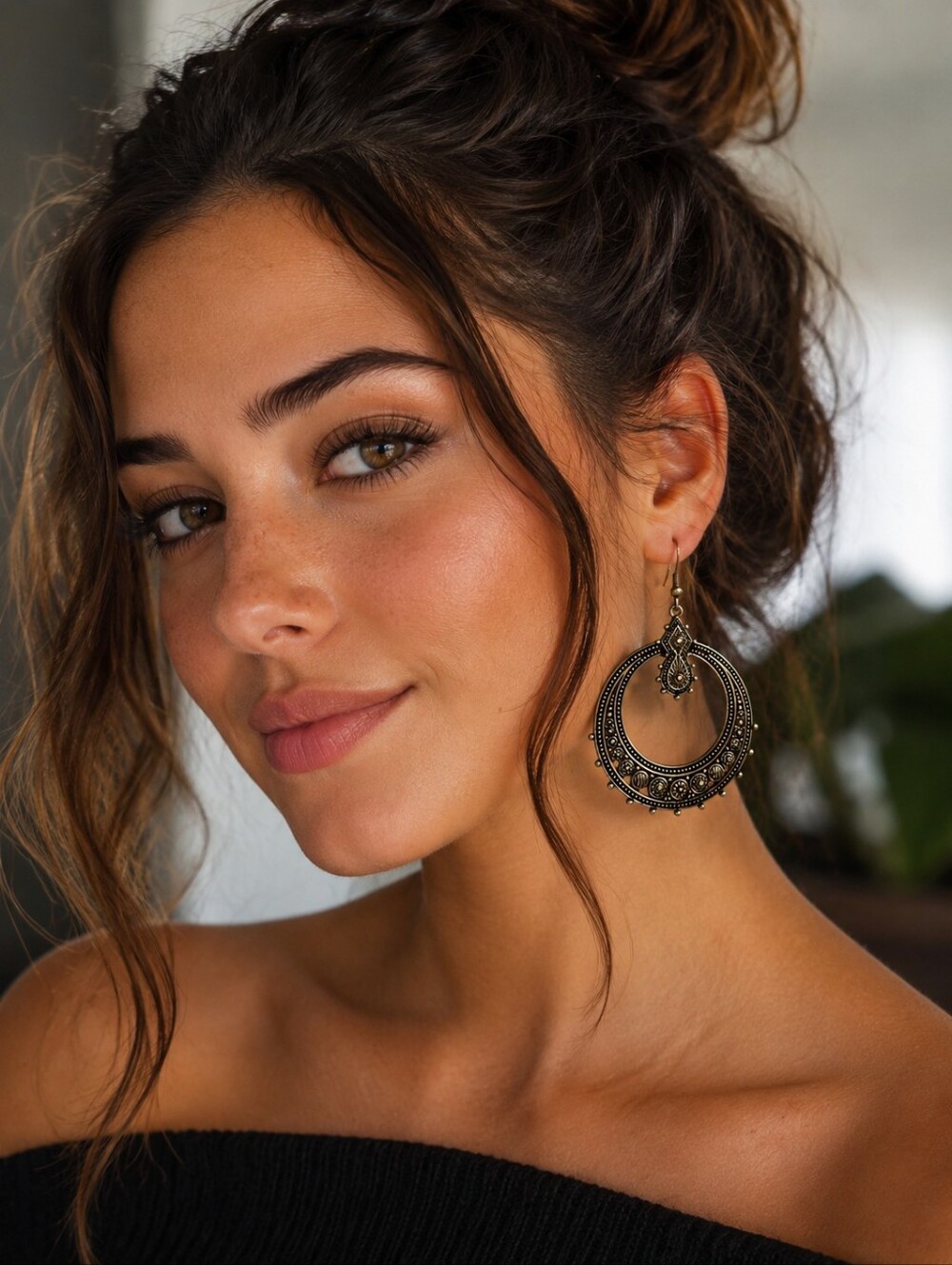 Bronze Filigree Hoop Earrings - Boho Statement